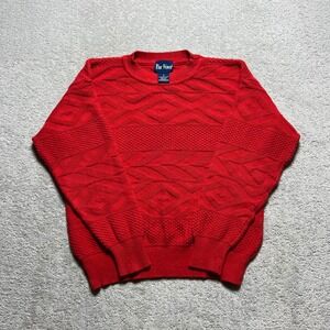 VINTAGE Par Four‎ Sweater Mens Medium Red Cotton Textured Knit Crewneck USA 90s